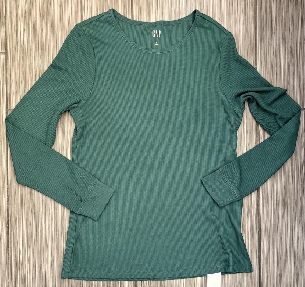 Gap Forest Green Thermal Waffle Long Sleeve Shirt Women’s Medium Modal Blend